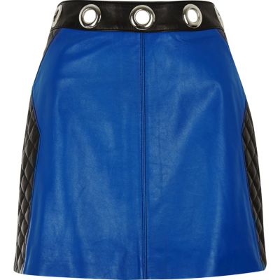 Black leather eyelet skirt